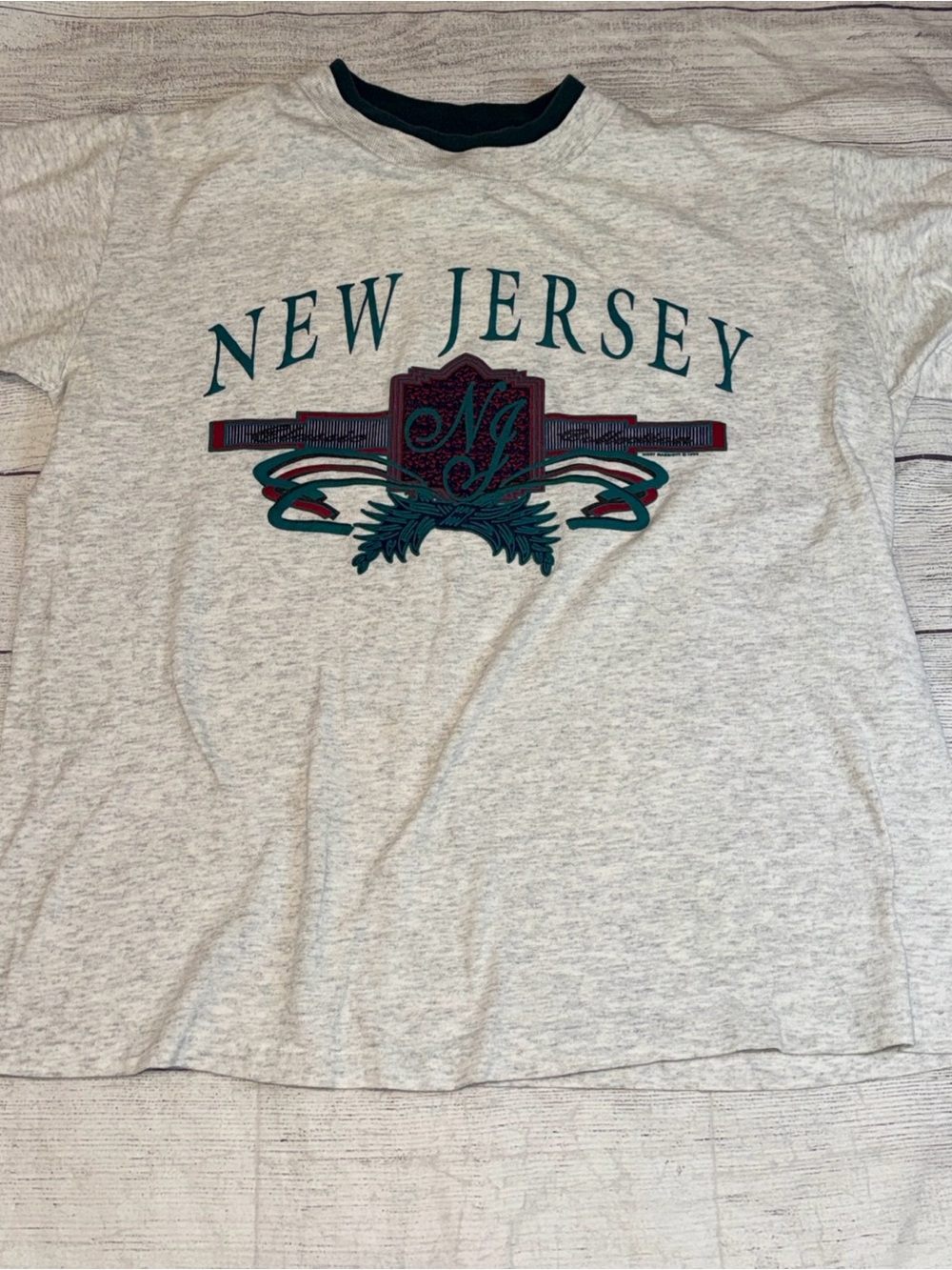 Vintage New Jersey T Shirt M Gray Green 1994 90s Y2K 100% Cotton USA NJ